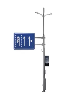 Pôle de réverbère avec panneau routier